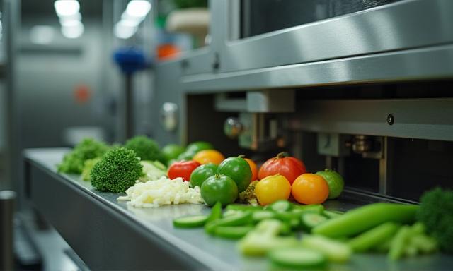 自動野菜スライサーが作動している様子